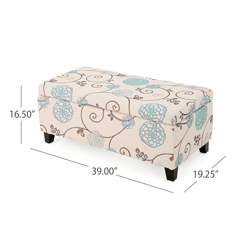 Breanna Fabric Storage Ottoman (White and Blue Floral)
