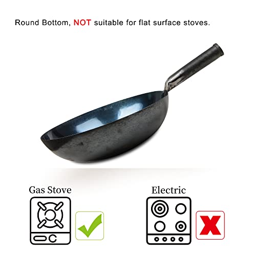 ZhenSanHuan Chinese Hand Hammered Iron Woks and Stir Fry Pans (30CM / Silver - Not Seasoned)