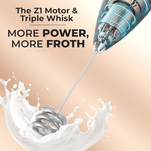 Powerful Milk Frother Wand With Duracell Batteries (06 - Executive Gray / Triple Whisk + Batteries)
