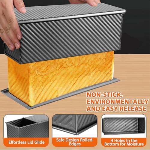 Non Stick Pullman Loaf Pan with Lid 13x4 Inch (Black)