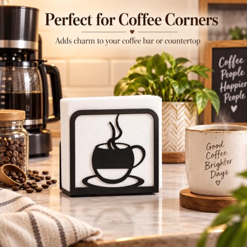 Coffee Cup & Fork Napkin Holder for Table (Fork and Coffecup Black)
