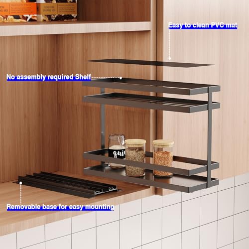 2 Pack Pull Out Spice Rack Organizer for Cabinet (Black(Metal))
