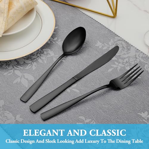 60 Pcs Black Silverware Set (Black)