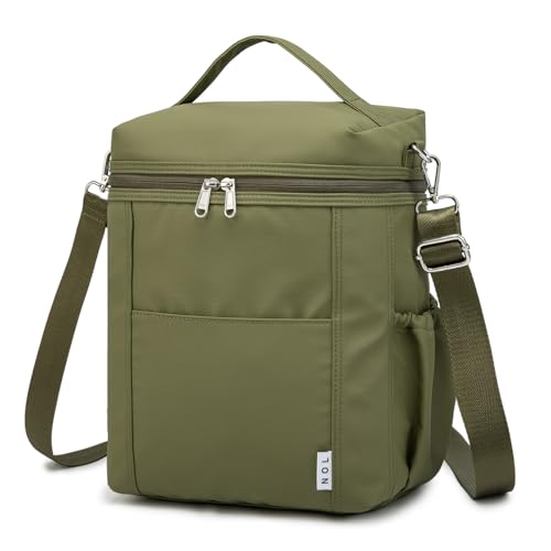 NOL Insulated Lunch Bags for Women Cooler Bag Lightweight Nylon Waterproof Lunch Box for Work (Amy green / Large (12 Liters))