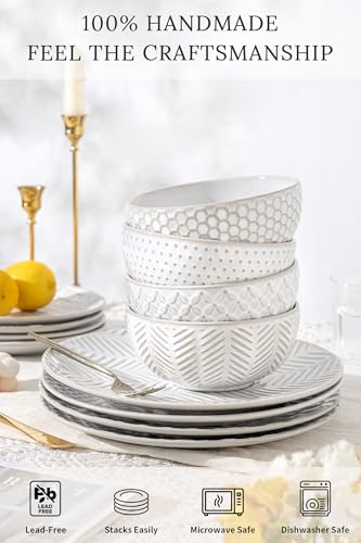 16 Piece Ceramic Dinnerware Set with Mugs (White / 16Pcs (Service for 4) Mug)