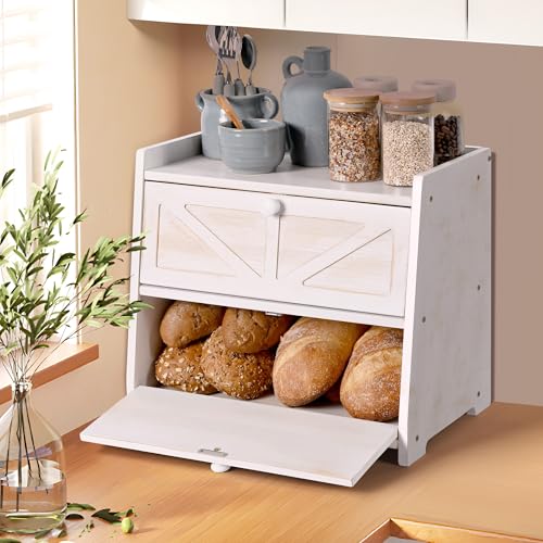 Bamboo Corner Bread Box for Kitchen Countertop 2 (White)