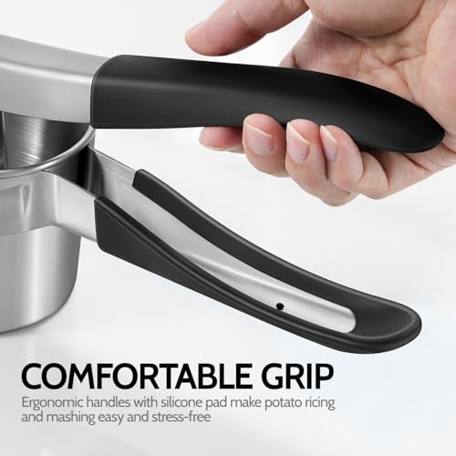 Potato Ricer Sopito Upgraded Stainless Steel Potato Masher with 3 Interchangeable Discs (3 discs-black)