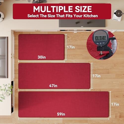 Kitchen Rugs Kitchen Mats for Floor Non Slip Washable Red 17"x47" (A- Red / 17"x47")
