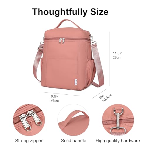 NOL Insulated Lunch Bags for Women Cooler Bag Lightweight Nylon Waterproof Lunch Box for Work (Dark Pink / Large (12 Liters))