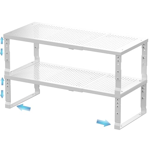 Expandable Spice Rack & Kitchen Cabinet Organizer (2 Packs/White / Medium:7.8"D x 16.5"W x 6.2"H)