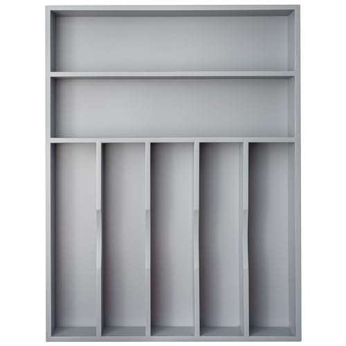 Bamboo Silverware Holder Drawer Utensil Organizer with 7 Slots Gray (7 Slots / Gray)