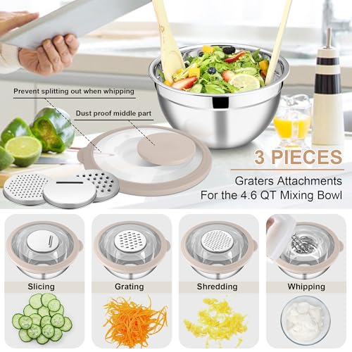 Mixing Bowls with Lids and Graters (Khaki / 4.6/2.6/1.5 QT)