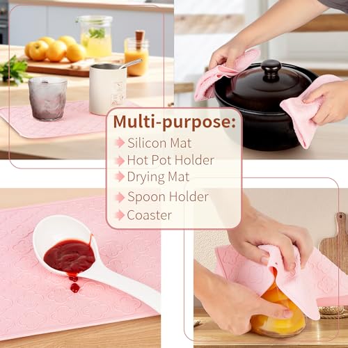 Large Non Slip Serving Tray with Handles (Pink)