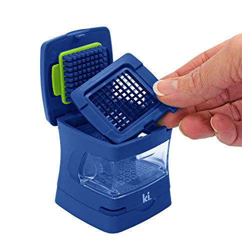 Garlic-A-Peel Garlic Press, Crusher, Cutter, Mincer, and Storage Container - Includes Silicone Garlic Peeler - Easy to Clean - Stainless Steel Blades – (Blue), standard (Standard / Blue)
