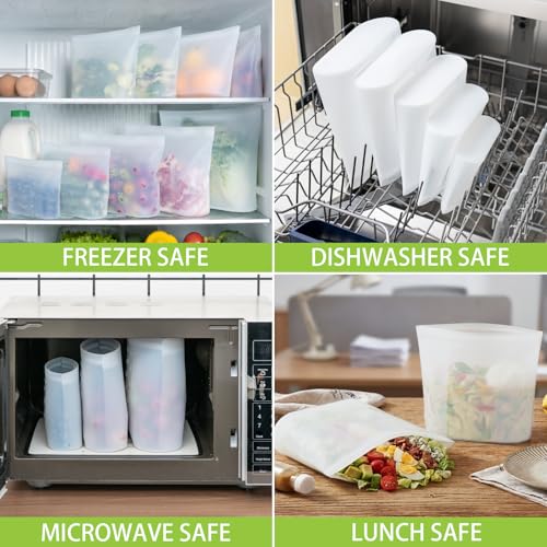 Reusable Silicone Food Storage Bags Quart 4 Pack (Translucent | Small | 4 Pack)