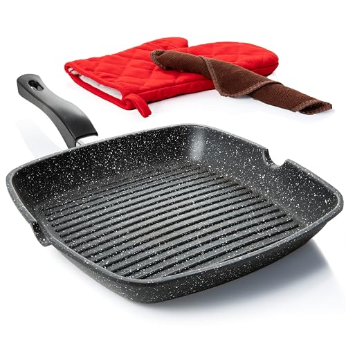 Grill Pan for Indoor Cooking (Square Grill Pan Regular Handle Design)