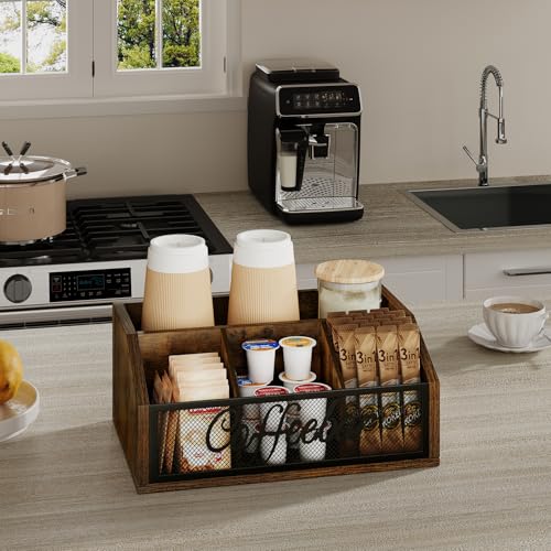 Coffee Station Organizer for Countertop (Iron Mesh-Brown / 1 Tier)