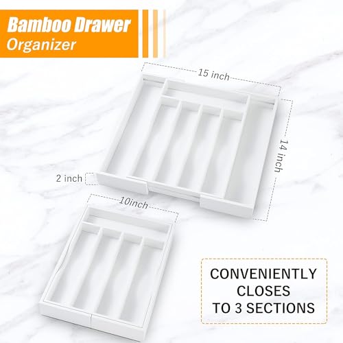 Kitchen Silverware Drawer Organizer and Storage Utensilios De Cocina Modernos Soporte Para Cucharas Trastes De Cocina Organizadores Platos Para Gabinetes Cajones Decoración Organizador Para Utensilios (White / 7 Slots Expandable-2PC)
