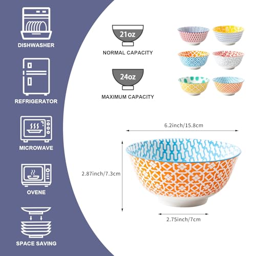 24 Oz Ceramic Soup Bowls Set of 6 (Assorted Colors / 24oz)