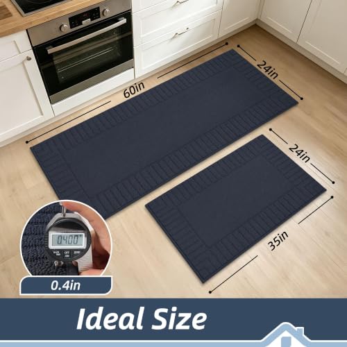 Kitchen Rugs Non Slip Washable 2PCS (Blue / 24"x35"+24"x60" (Rectangular))