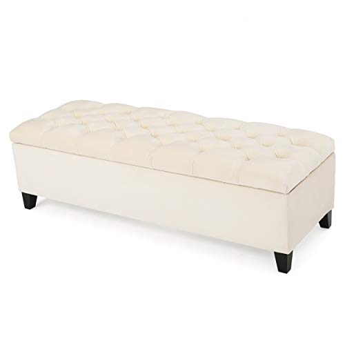 Ottilie Velvet Storage Ottoman (Ivory,velvet)