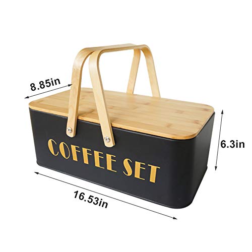 Pour Over Coffee Maker Set Coffee Kettle Scale Ceramic Server Ceramic Dripping Cup Bean Grinder Filter Paper Ceramic Cup ALL in 1 Portable Metal Box for Traveling (black)