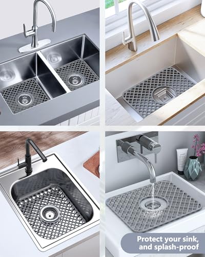 2 Pack Silicone Sink Mat Protector for Kitchen Sink (Gray)