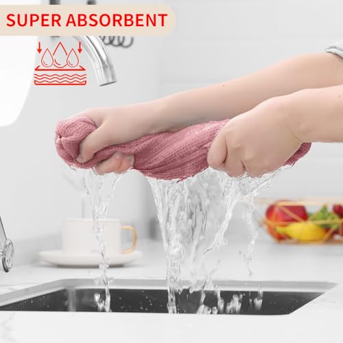 100% Cotton Waffle Weave Kitchen Dish Towels 8 (Dried Rose / 13 X 28 - 8 Pack)