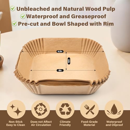 Air Fryer Liners Disposable (8Inch-Square-250PCS)