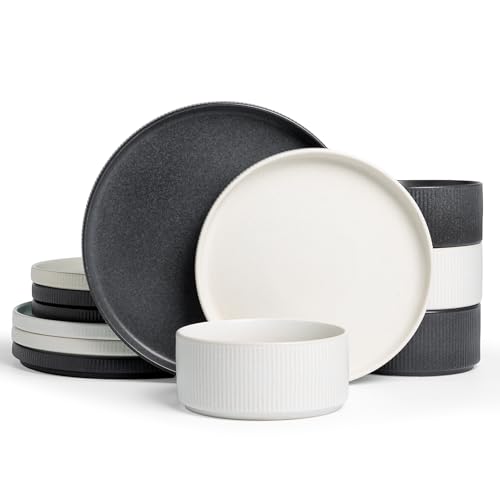 Star Stoneware Dinnerware Set (Matte White & Charcoal)
