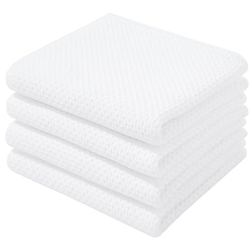 100% Cotton Waffle Weave Kitchen Dish Towels 4 (White / 13 X 28 - 4 Pack)