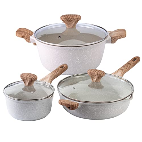 Non Stick Cast Aluminum Cookware Set (Speckled Cream / 6 Pc.)