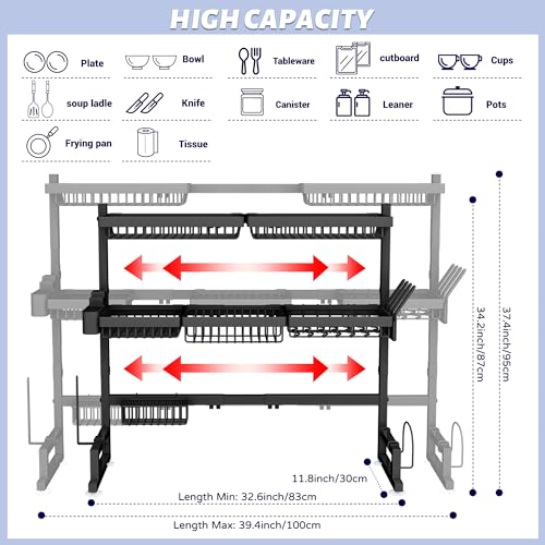 Over The Sink Dish Drying Rack (Black / 31" - 39.4"L x 12"W x 34" - 38"H)
