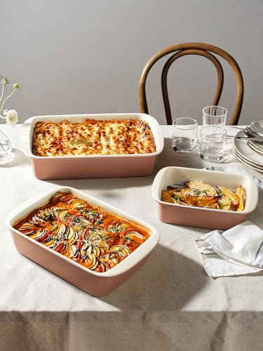 Ceramic Casserole Dishes for Oven with 304 Racks (Dusty Pink / 13.7"+11"+8.3")