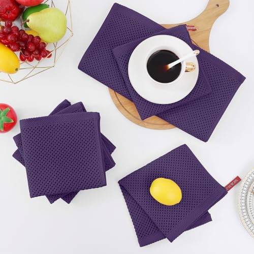 100% Cotton Waffle Weave Kitchen Dish Cloths 8 (Eggplant / 12 X 12 - 8 Pack)