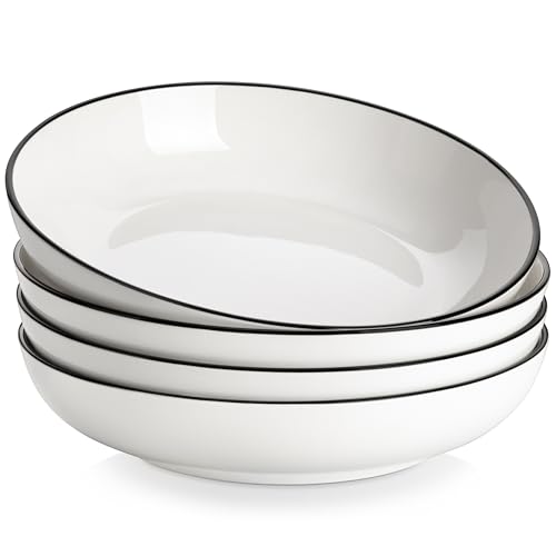 10" Large Pasta Bowls (Ivory White (Black Rim) / 56 Oz (4 Piece))