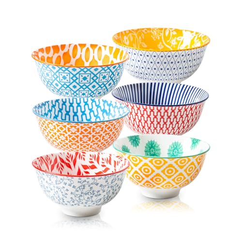 12 Oz Ceramic Small Dessert Bowls Set of 6 (Assorted Colors / 12oz)