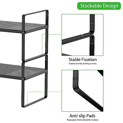 Expandable Storage Shelf (Black 3 Packs / Small - 8.1"W x (16.5"-27.1")L x 9.8"H)