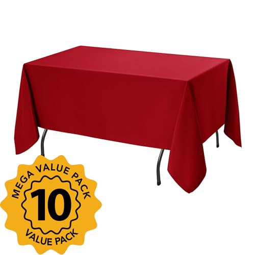 10 Pack Red Tablecloths for Rectangle Tables (Red / 60x120 In, 10 Pack)