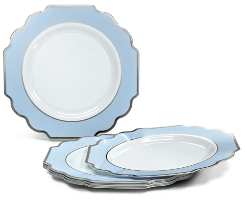 OCCASIONS Disposable Plastic Plates for 40 Guests (320 Piece (40 Guest) / D. Imperial Blue & Silver)