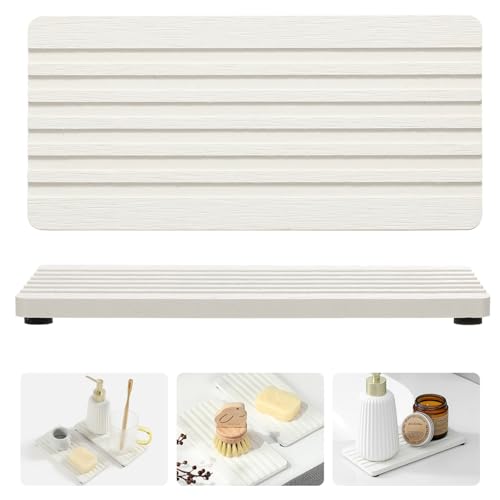 2PCS Diatomite Quick Stone Drying Tray Mat for Bathroom & Kitchen Counter (Ivory / 8"x 3.8")