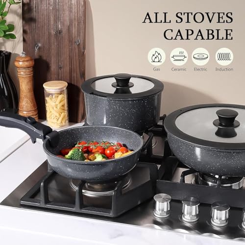 Ceramic Pots and Pans Set Non Stick (Dark Gray / 5PCS)