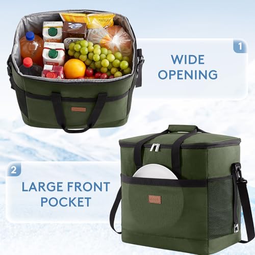 Cooler Bag 60 Cans Collapsible and Insulated Large Lunch Bag Leakproof Soft Cooler Portable for Camping (60-Can(40L) / Green)