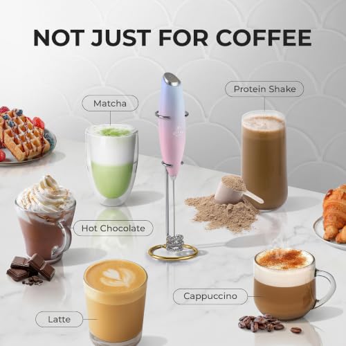 Powerful Milk Frother Wand With Duracell Batteries (30 - Lavender / Triple Whisk + Batteries)