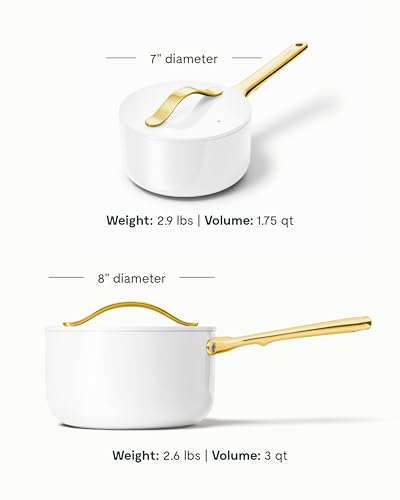 Non Stick Ceramic Sauce Pans with Lids (White / 3 Qt & 1.75 Qt)