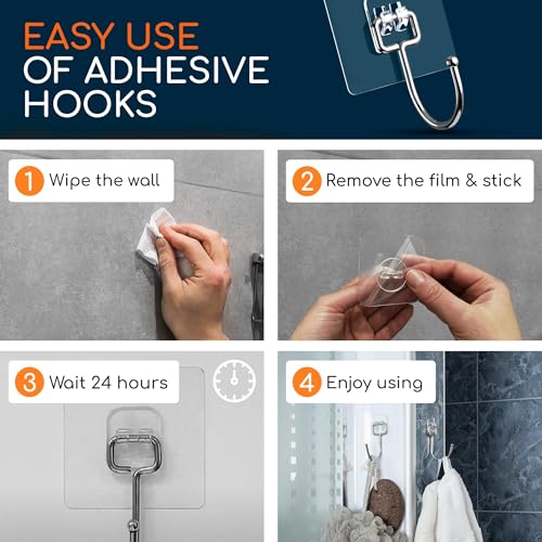 Adhesive Large Wall Hooks for Hanging Heavy Duty No Drill (Large, 12 pcs)