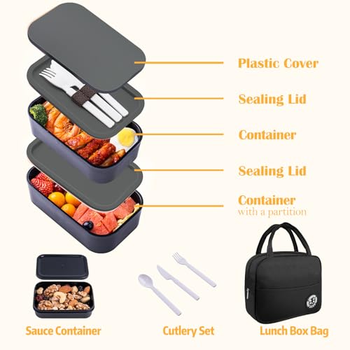 Bento Box with Lunch Bag Microwavable All (Grey)