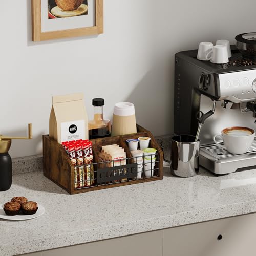Coffee Station Organizer for Countertop (Iron Wire-Vintage Brown / 1 Tier)