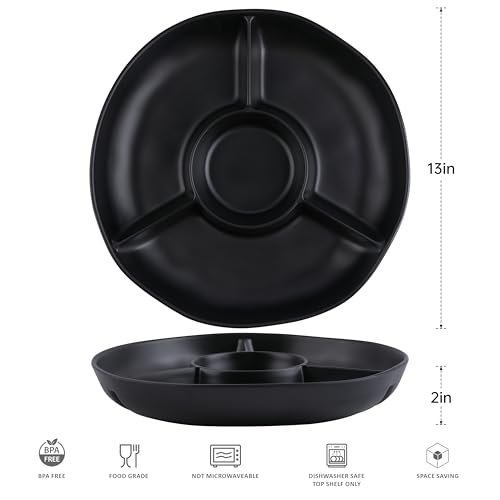 Chip & Dip Serving Tray Set (Black Rround Divided Tray)