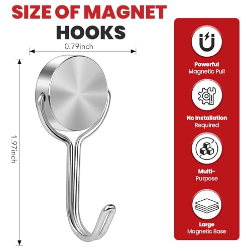Magnetic Hooks for Cruise Cabins 30Lbs+ Heavy Duty Magnet Hook (Silver / 0.79in×2.0in-1)